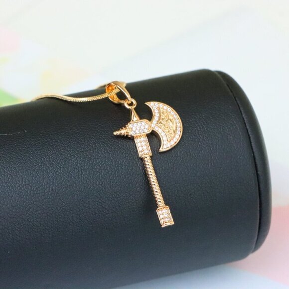 "Rose Gold Axe Pendant with Sparkling Stones – Elegant Design XPPT1381 - Picture 4 of 13
